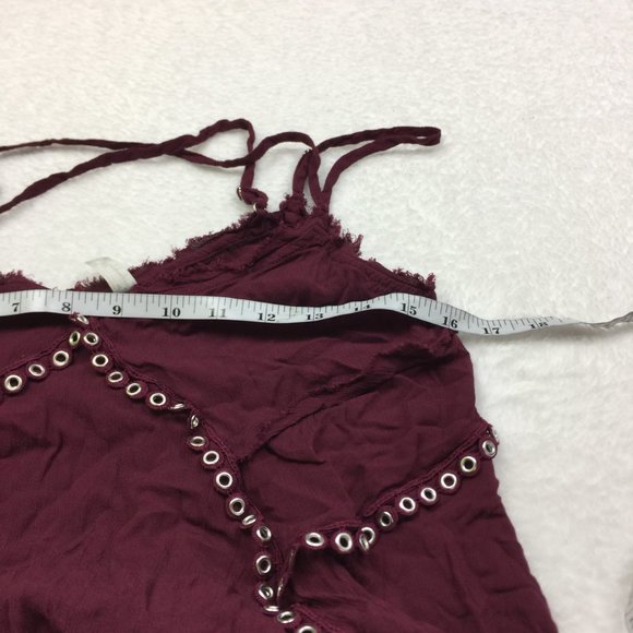 Free People Slip Dress Sz M Red Burgundy Trapeze V-Neck Studded Cross Ba… - Picture 16 of 16